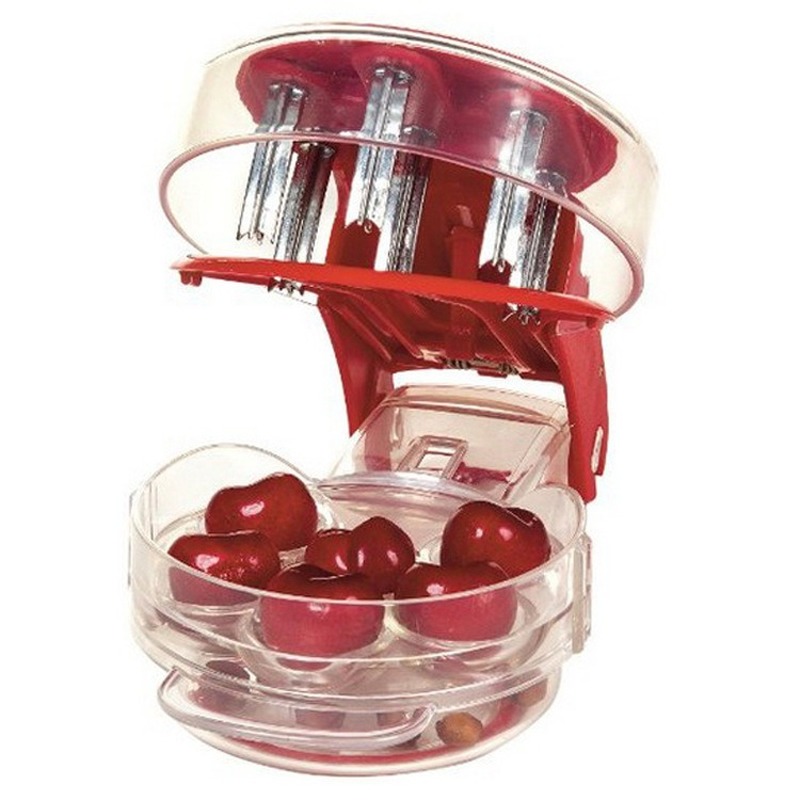 Kitchen Gadgets Novelty - 6-gaats kersenontpitter met opvangbak, keuken gadget,