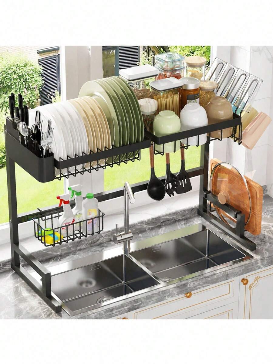 Kitchen Utensil Holder - Afwasrek - 2-laags ruimtebesparende metalen keukenorganizer,