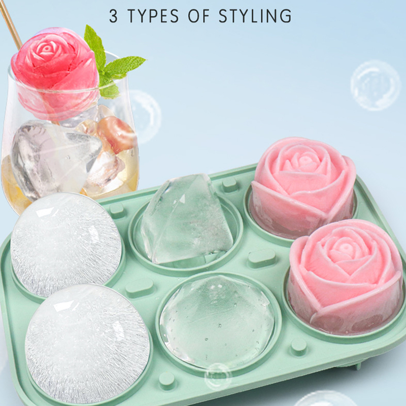 Kitchen Utensil Holder - 3D Rose Diamond Ronde Ijsblokjesvormen 4/6