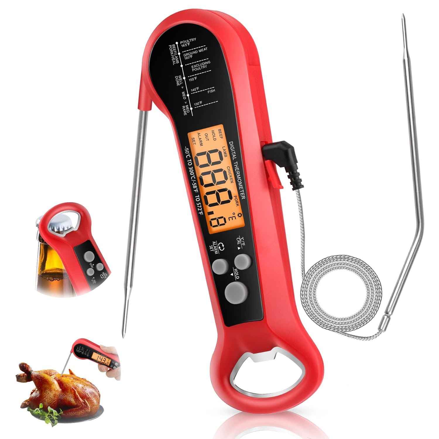 Instant Read Thermometer - Professionele digitale vleesthermometer, waterdicht, met 2